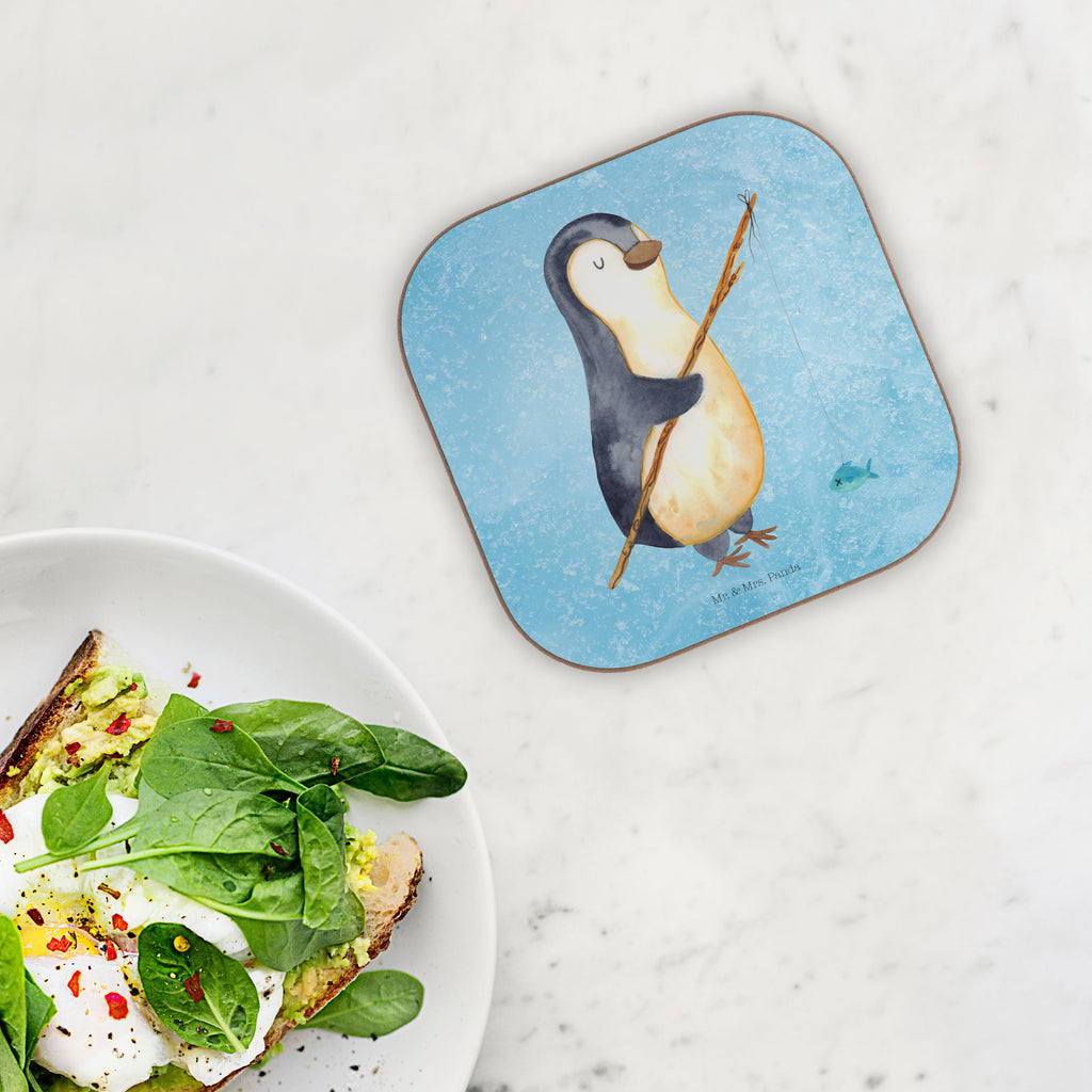 Quadratische Untersetzer Pinguin Angler Bierdeckel, Glasuntersetzer, Untersetzer Gläser, Getränkeuntersetzer, Pinguin, Pinguine, Angeln, Angler, Tagträume, Hobby, Plan, Planer, Tagesplan, Neustart, Motivation, Geschenk, Freundinnen, Geschenkidee, Urlaub, Wochenende