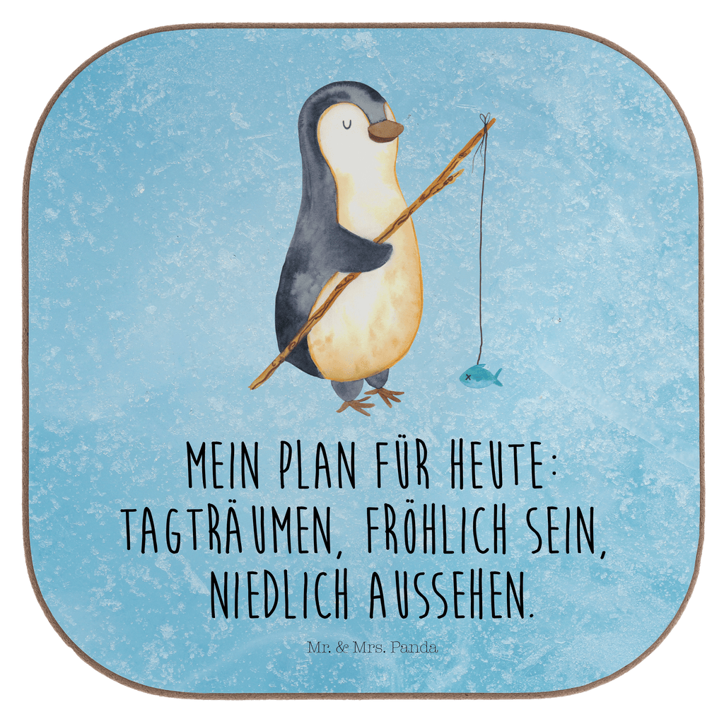 Quadratische Untersetzer Pinguin Angler Bierdeckel, Glasuntersetzer, Untersetzer Gläser, Getränkeuntersetzer, Pinguin, Pinguine, Angeln, Angler, Tagträume, Hobby, Plan, Planer, Tagesplan, Neustart, Motivation, Geschenk, Freundinnen, Geschenkidee, Urlaub, Wochenende