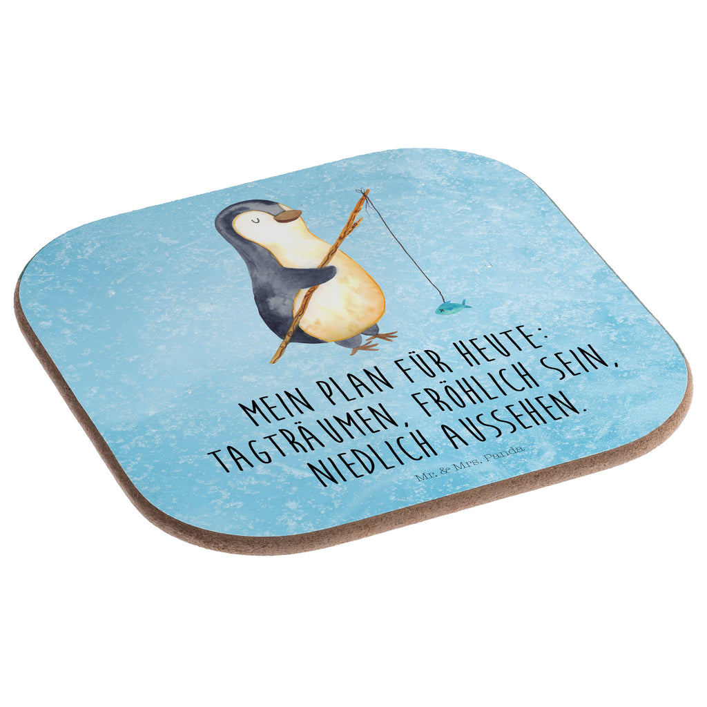Quadratische Untersetzer Pinguin Angler Bierdeckel, Glasuntersetzer, Untersetzer Gläser, Getränkeuntersetzer, Pinguin, Pinguine, Angeln, Angler, Tagträume, Hobby, Plan, Planer, Tagesplan, Neustart, Motivation, Geschenk, Freundinnen, Geschenkidee, Urlaub, Wochenende