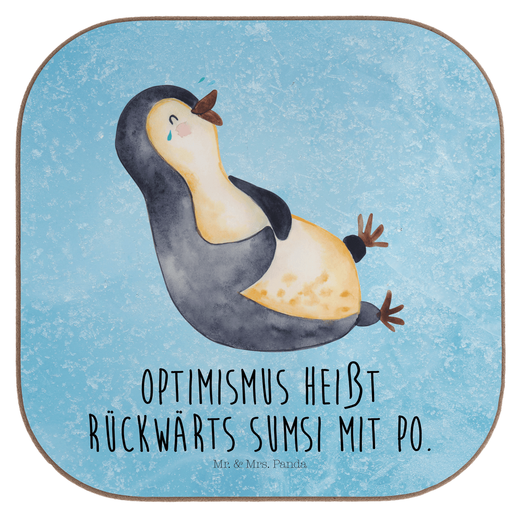 Quadratische Untersetzer Pinguin lachend Bierdeckel, Glasuntersetzer, Untersetzer Gläser, Getränkeuntersetzer, Pinguin, Pinguine, lustiger Spruch, Optimismus, Fröhlich, Lachen, Humor, Fröhlichkeit