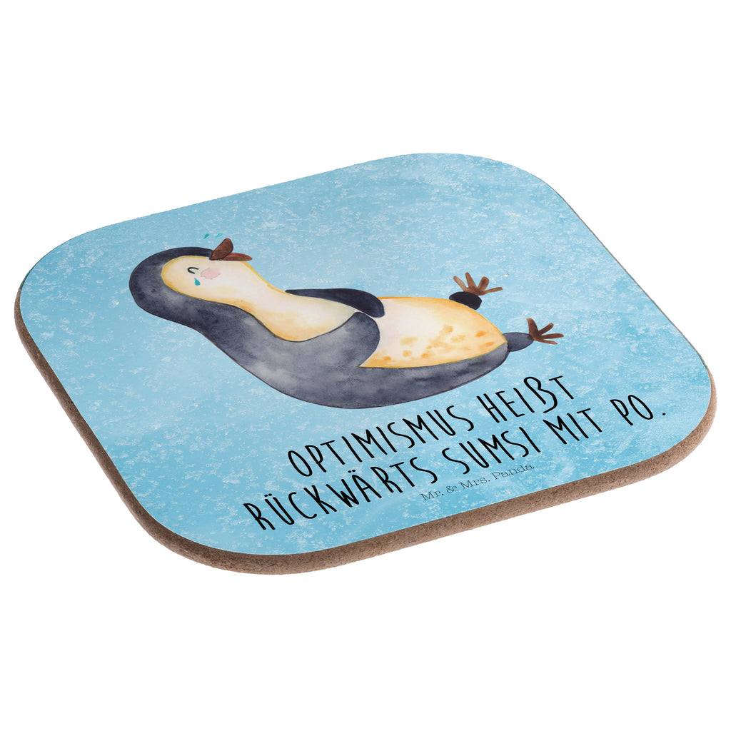Quadratische Untersetzer Pinguin lachend Bierdeckel, Glasuntersetzer, Untersetzer Gläser, Getränkeuntersetzer, Pinguin, Pinguine, lustiger Spruch, Optimismus, Fröhlich, Lachen, Humor, Fröhlichkeit