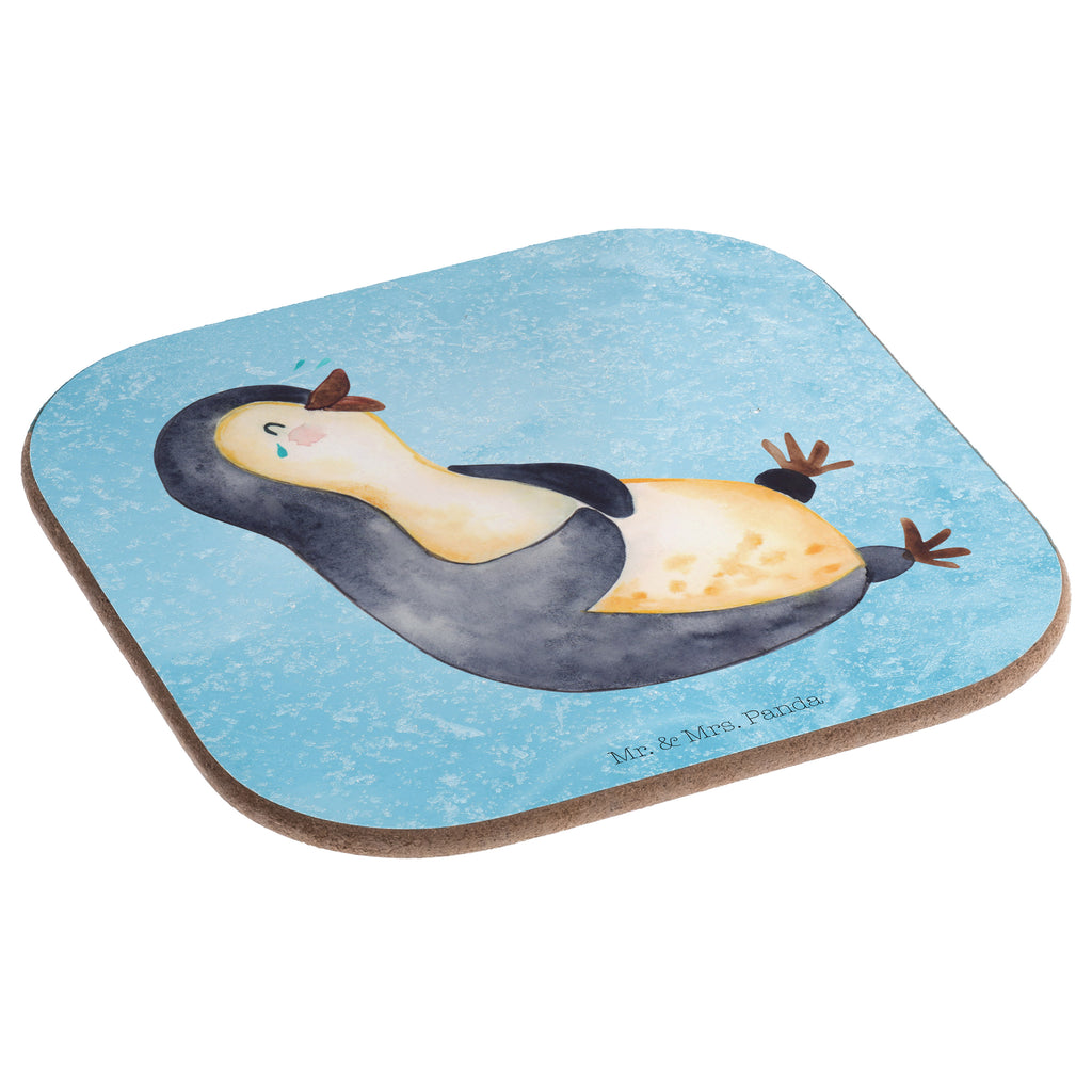 Quadratische Untersetzer Pinguin lachend Bierdeckel, Glasuntersetzer, Untersetzer Gläser, Getränkeuntersetzer, Pinguin, Pinguine, lustiger Spruch, Optimismus, Fröhlich, Lachen, Humor, Fröhlichkeit