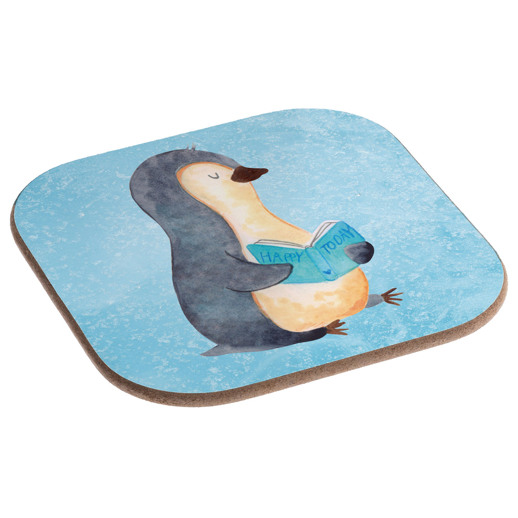 Quadratische Untersetzer Pinguin Buch Bierdeckel, Glasuntersetzer, Untersetzer Gläser, Getränkeuntersetzer, Pinguin, Pinguine, Buch, Lesen, Bücherwurm, Nichtstun, Faulenzen, Ferien, Urlaub, Freizeit