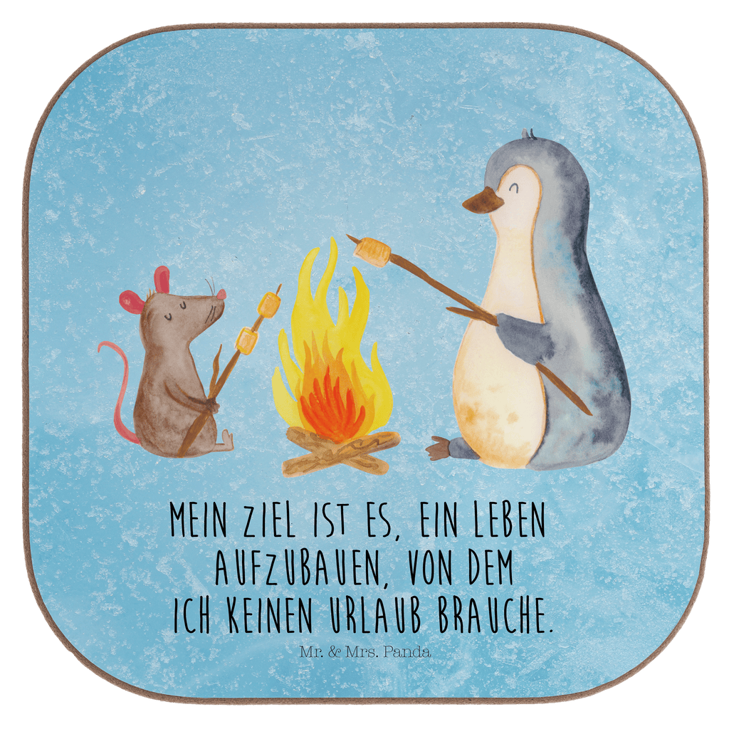 Quadratische Untersetzer Pinguin Lagerfeuer Bierdeckel, Glasuntersetzer, Untersetzer Gläser, Getränkeuntersetzer, Pinguin, Maus, Pinguine, Lagerfeuer, Leben, Arbeit, Job, Motivation, Büro, Büroalltag, Lebensspruch, Lebensmotivation, Neustart, Liebe, grillen, Feuer, Marshmallows