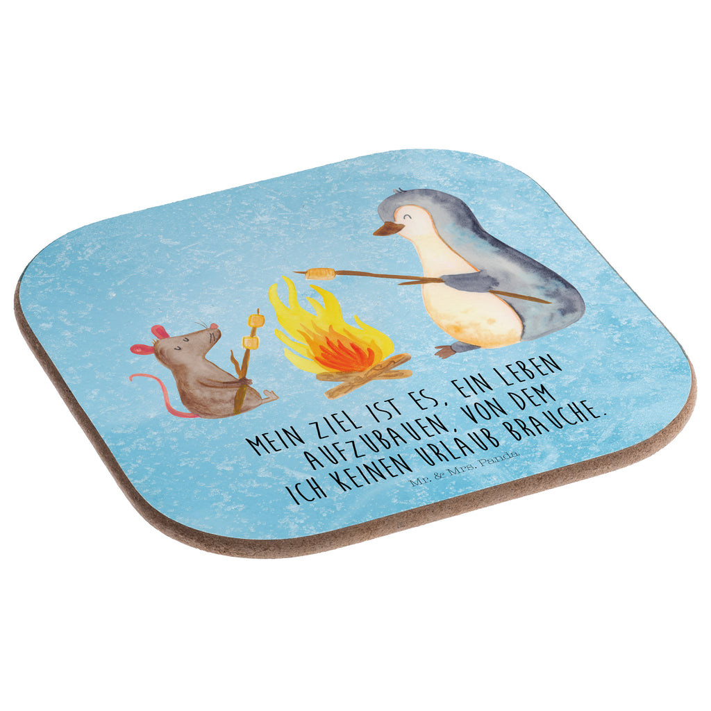Quadratische Untersetzer Pinguin Lagerfeuer Bierdeckel, Glasuntersetzer, Untersetzer Gläser, Getränkeuntersetzer, Pinguin, Maus, Pinguine, Lagerfeuer, Leben, Arbeit, Job, Motivation, Büro, Büroalltag, Lebensspruch, Lebensmotivation, Neustart, Liebe, grillen, Feuer, Marshmallows