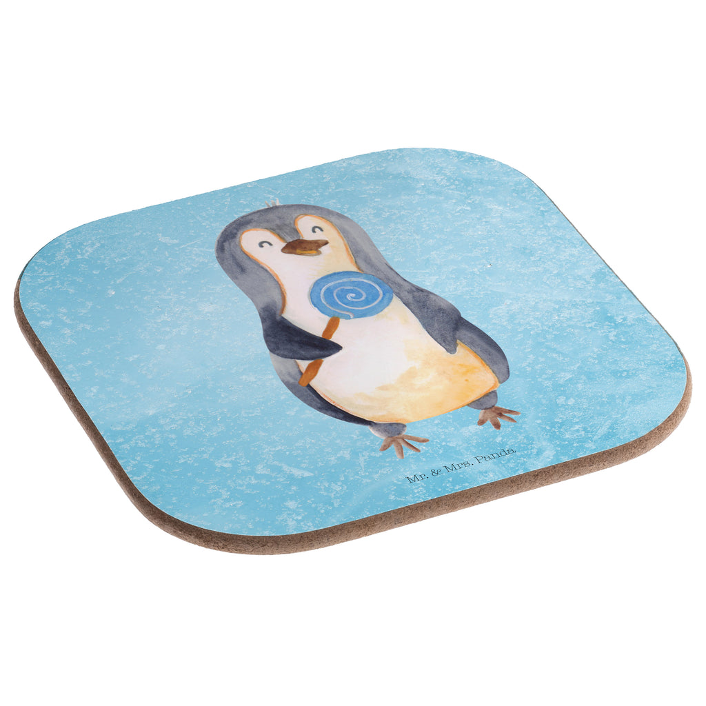 Quadratische Untersetzer Pinguin Lolli Bierdeckel, Glasuntersetzer, Untersetzer Gläser, Getränkeuntersetzer, Pinguin, Pinguine, Lolli, Süßigkeiten, Blödsinn, Spruch, Rebell, Gauner, Ganove, Rabauke