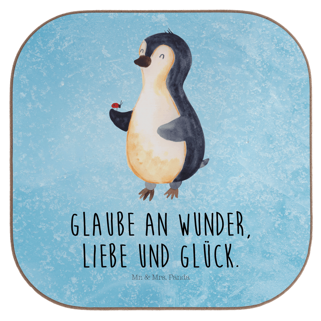 Quadratische Untersetzer Pinguin Marienkäfer Bierdeckel, Glasuntersetzer, Untersetzer Gläser, Getränkeuntersetzer, Pinguin, Pinguine, Marienkäfer, Liebe, Wunder, Glück, Freude, Lebensfreude