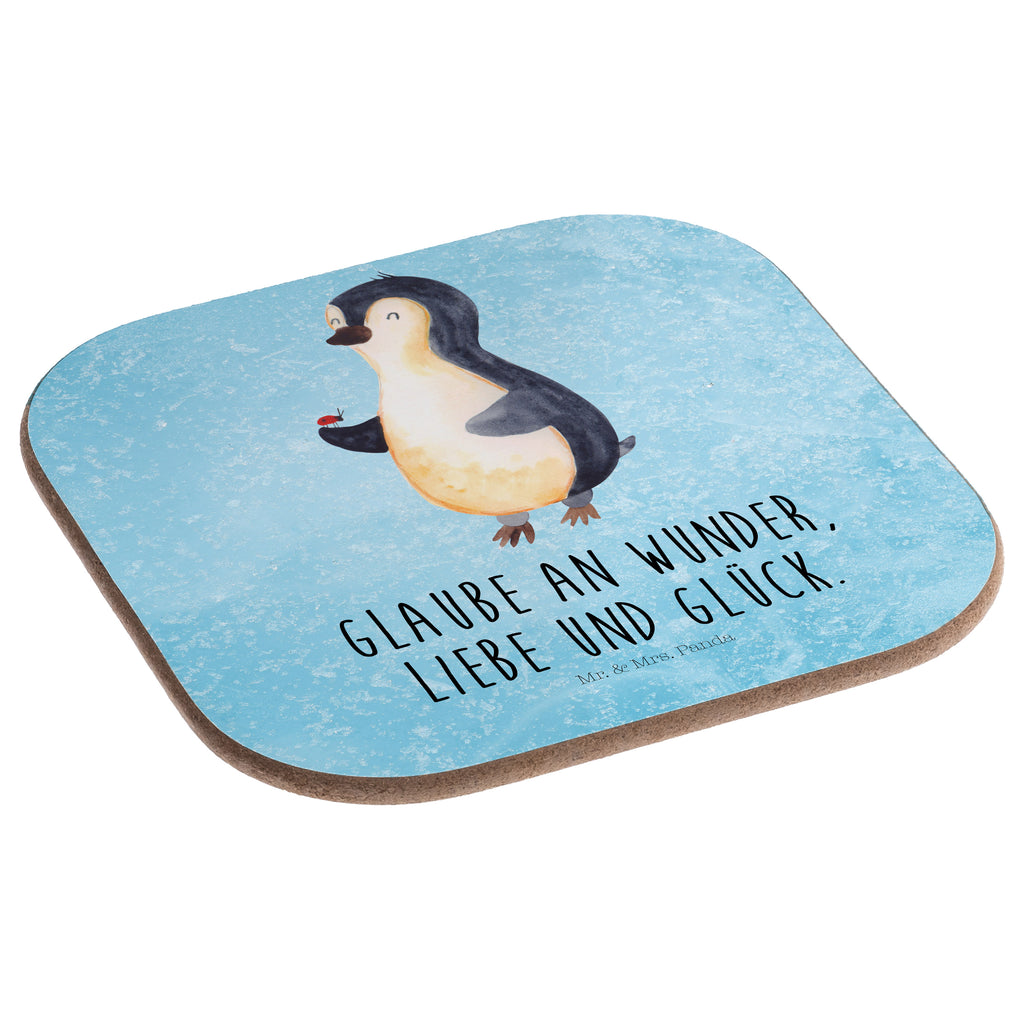 Quadratische Untersetzer Pinguin Marienkäfer Bierdeckel, Glasuntersetzer, Untersetzer Gläser, Getränkeuntersetzer, Pinguin, Pinguine, Marienkäfer, Liebe, Wunder, Glück, Freude, Lebensfreude