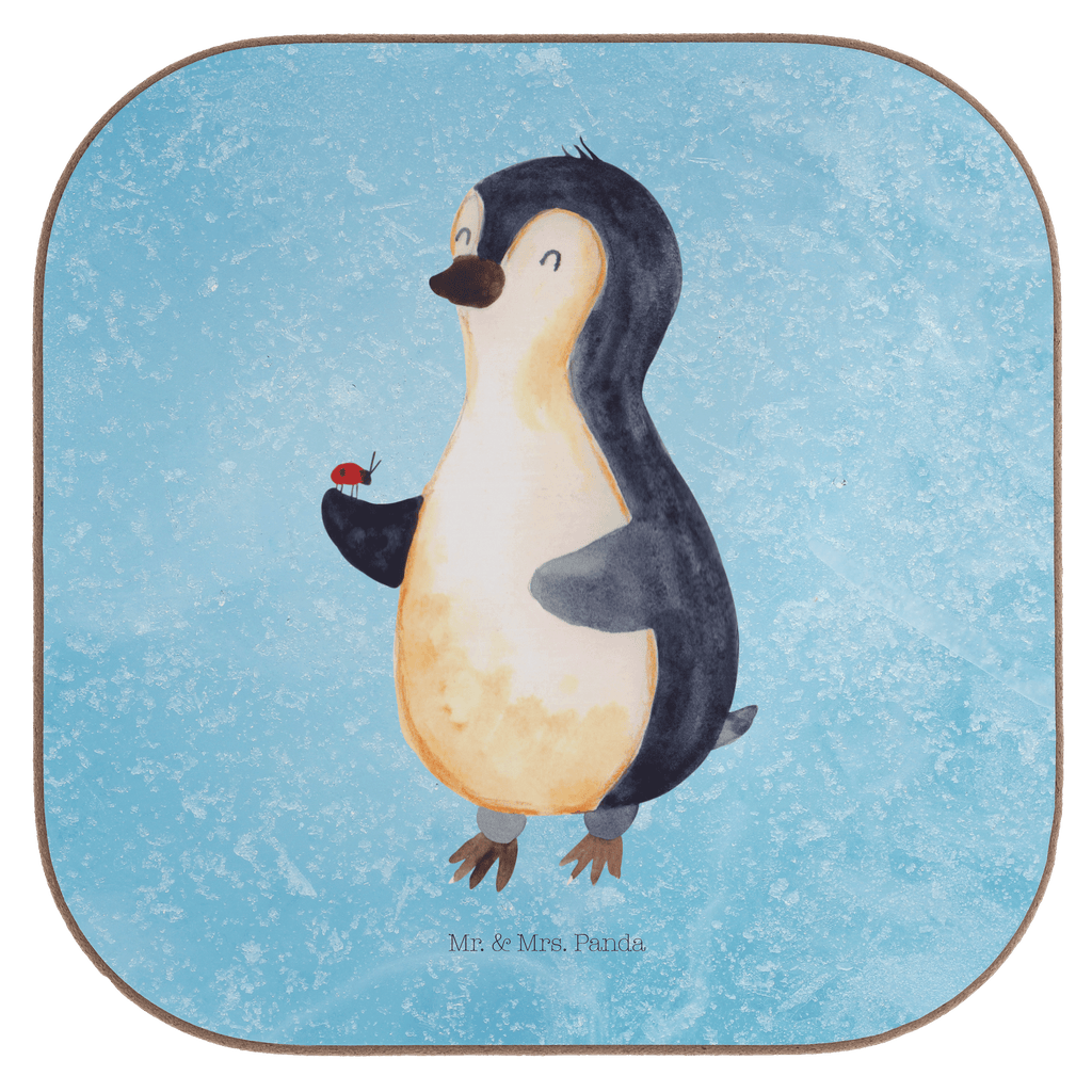 Quadratische Untersetzer Pinguin Marienkäfer Bierdeckel, Glasuntersetzer, Untersetzer Gläser, Getränkeuntersetzer, Pinguin, Pinguine, Marienkäfer, Liebe, Wunder, Glück, Freude, Lebensfreude