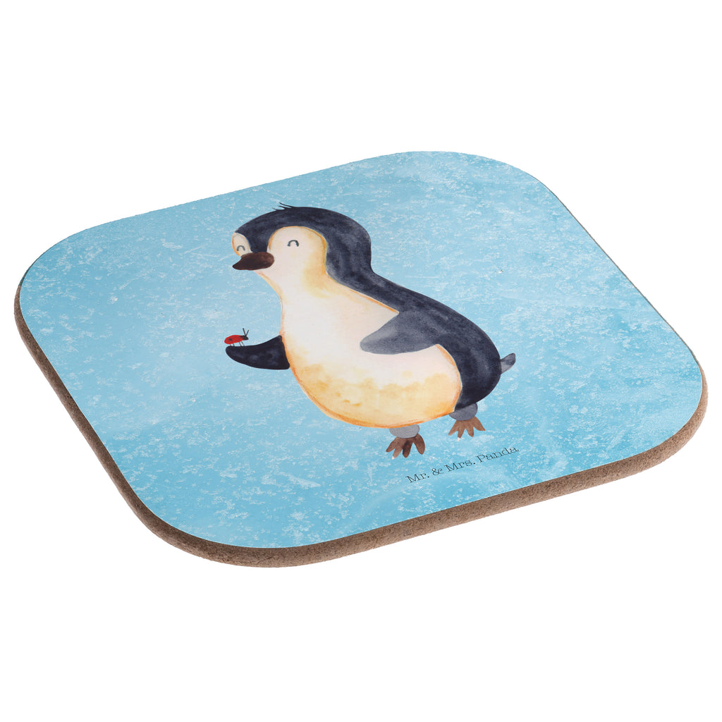Quadratische Untersetzer Pinguin Marienkäfer Bierdeckel, Glasuntersetzer, Untersetzer Gläser, Getränkeuntersetzer, Pinguin, Pinguine, Marienkäfer, Liebe, Wunder, Glück, Freude, Lebensfreude