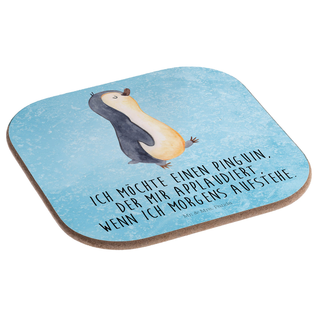 Quadratische Untersetzer Pinguin marschierend Bierdeckel, Glasuntersetzer, Untersetzer Gläser, Getränkeuntersetzer, Pinguin, Pinguine, Frühaufsteher, Langschläfer, Bruder, Schwester, Familie