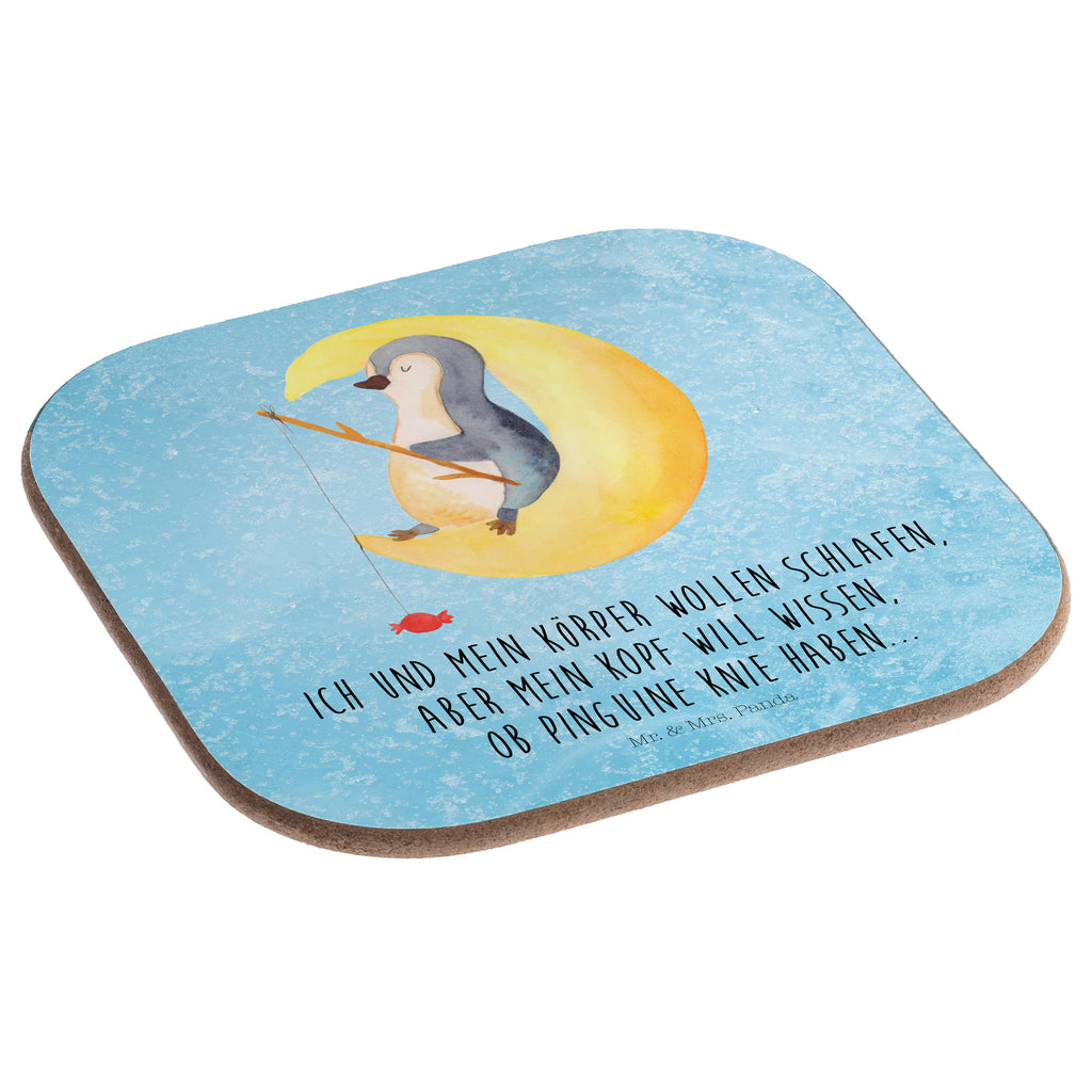 Quadratische Untersetzer Pinguin Mond Bierdeckel, Glasuntersetzer, Untersetzer Gläser, Getränkeuntersetzer, Pinguin, Pinguine, Spruch, schlafen, Nachtruhe, Einschlafen, Schlafzimmer, Schlafstörungen, Gästezimmer