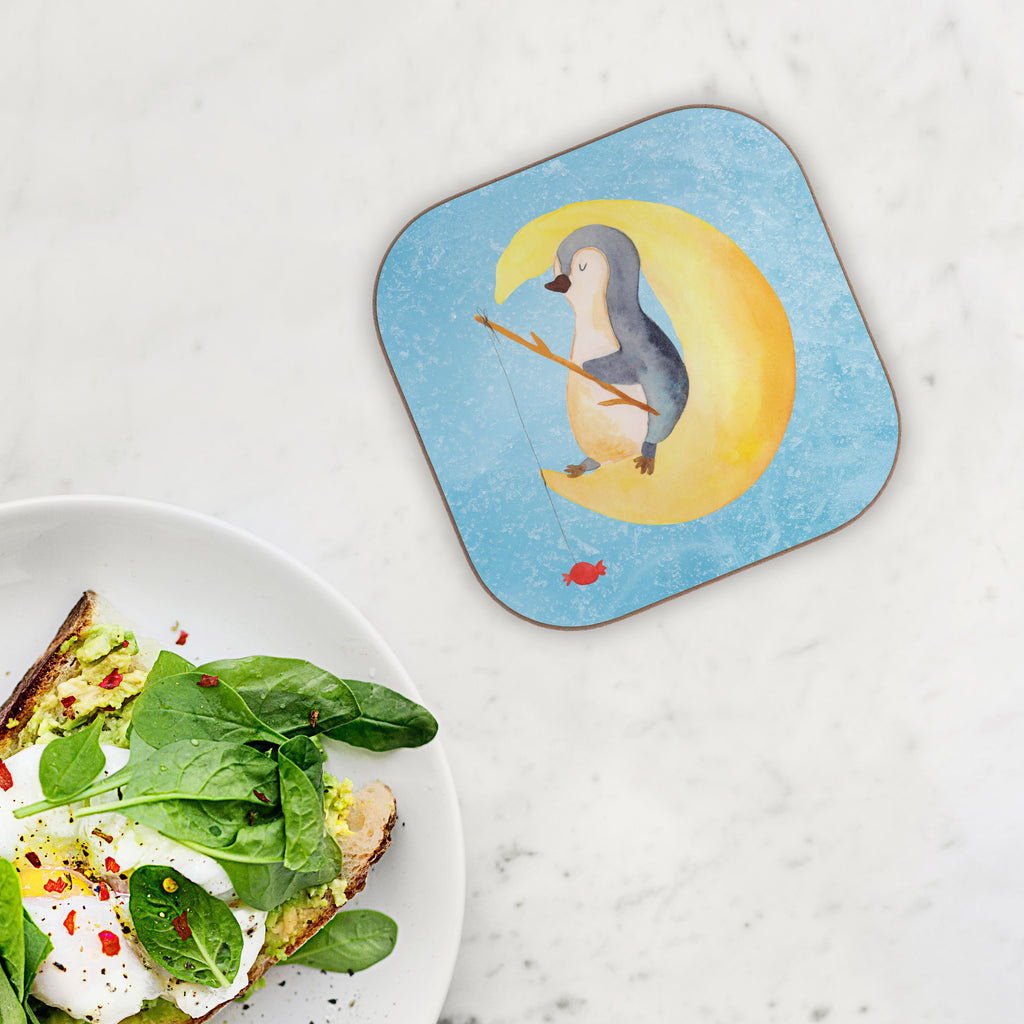 Quadratische Untersetzer Pinguin Mond Bierdeckel, Glasuntersetzer, Untersetzer Gläser, Getränkeuntersetzer, Pinguin, Pinguine, Spruch, schlafen, Nachtruhe, Einschlafen, Schlafzimmer, Schlafstörungen, Gästezimmer
