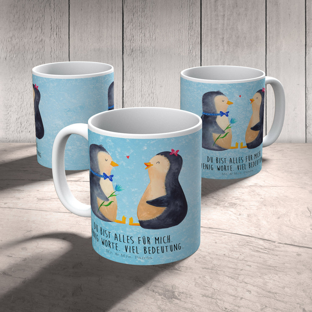 Tasse Pinguin Pärchen Pinguin, Pinguine, Liebe, Liebespaar, Liebesbeweis, Liebesgeschenk, Verlobung, Jahrestag, Hochzeitstag, Hochzeit, Hochzeitsgeschenk, große Liebe, Traumpaar Becher, Kaffeetasse, Kaffeebecher, Tee, Frühstück, Büro  Pinguin