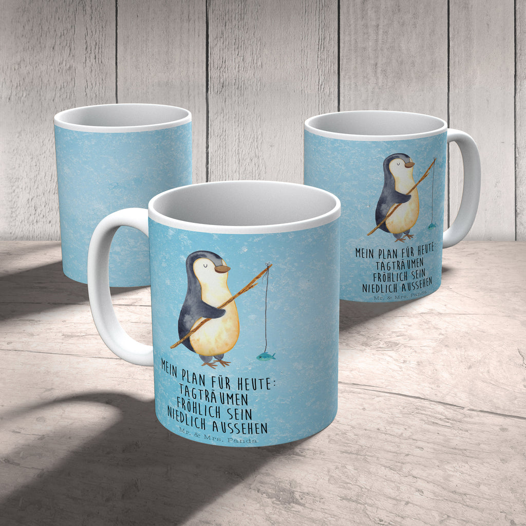 Tasse Pinguin Angler Pinguin, Pinguine, Angeln, Angler, Tagträume, Hobby, Plan, Planer, Tagesplan, Neustart, Motivation, Geschenk, Freundinnen, Geschenkidee, Urlaub, Wochenende Becher, Kaffeetasse, Kaffeebecher, Tee, Frühstück, Büro  Pinguin