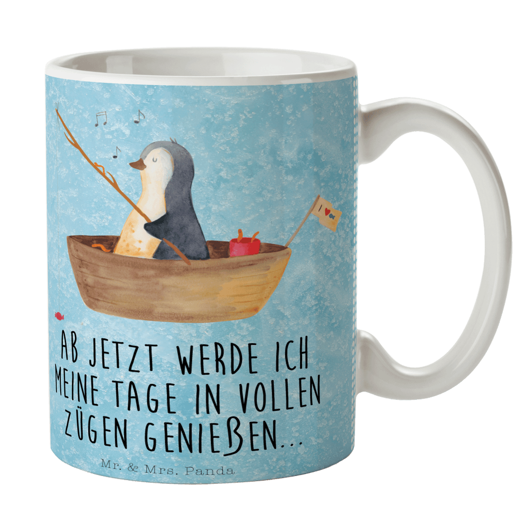 Tasse Pinguin Angelboot Pinguin, Pinguine, Angeln, Boot, Angelboot, Lebenslust, Leben, genießen, Motivation, Neustart, Neuanfang, Trennung, Scheidung, Geschenkidee Liebeskummer,	 Becher, Kaffeetasse, Kaffeebecher, Tee, Frühstück, Büro  Pinguin