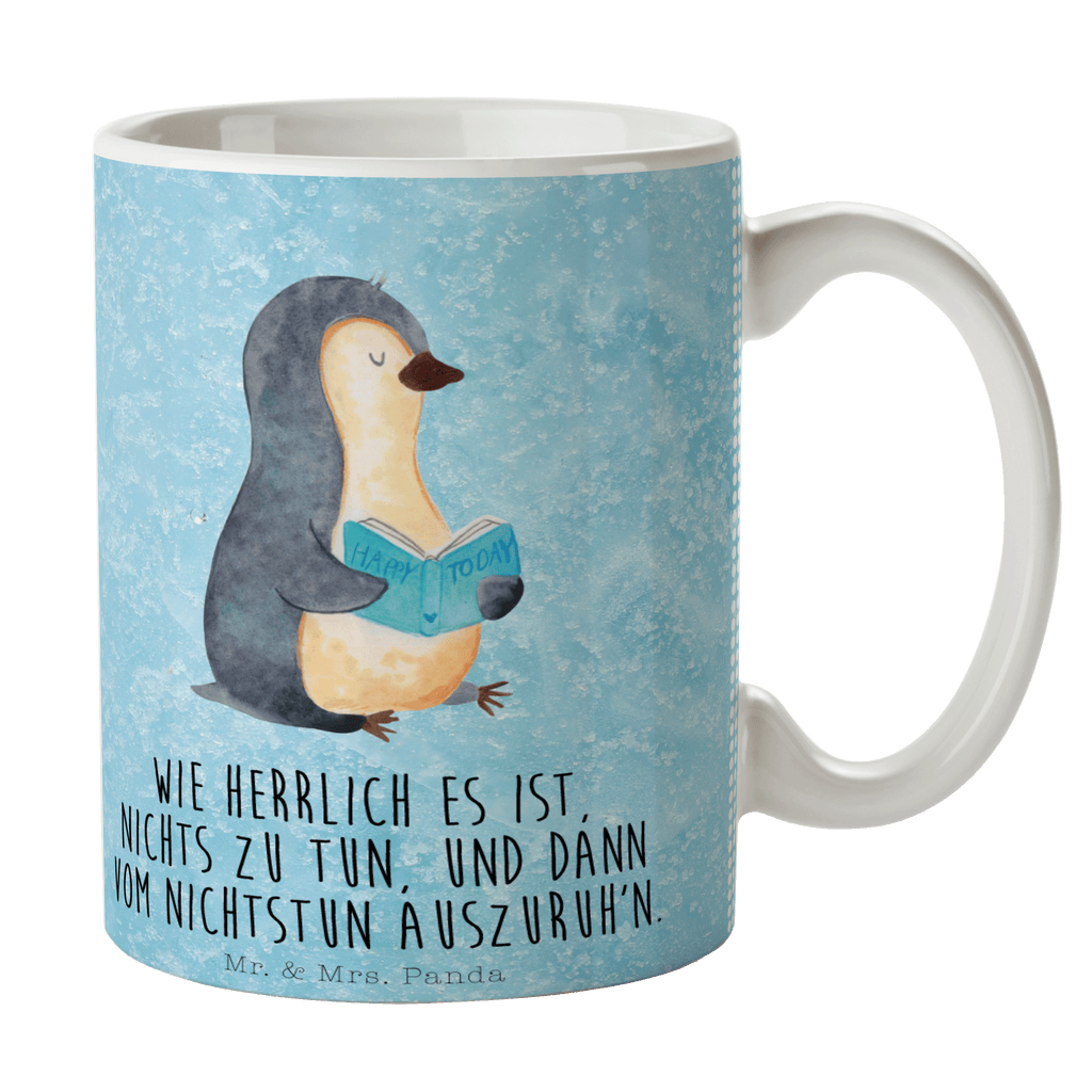 Tasse Pinguin Buch Pinguin, Pinguine, Buch, Lesen, Bücherwurm, Nichtstun, Faulenzen, Ferien, Urlaub, Freizeit,	 Becher, Kaffeetasse, Kaffeebecher, Tee, Frühstück, Büro  Pinguin