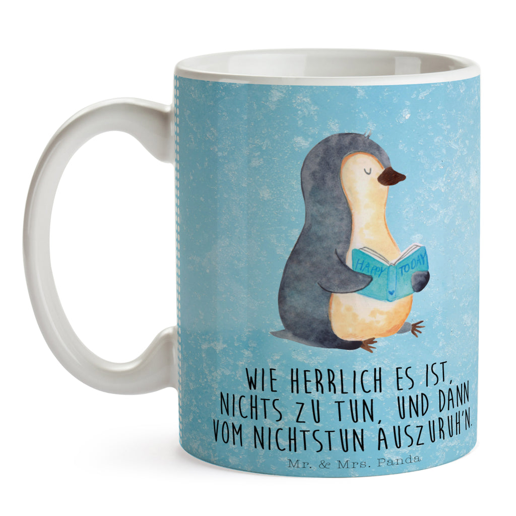 Tasse Pinguin Buch Pinguin, Pinguine, Buch, Lesen, Bücherwurm, Nichtstun, Faulenzen, Ferien, Urlaub, Freizeit,	 Becher, Kaffeetasse, Kaffeebecher, Tee, Frühstück, Büro  Pinguin