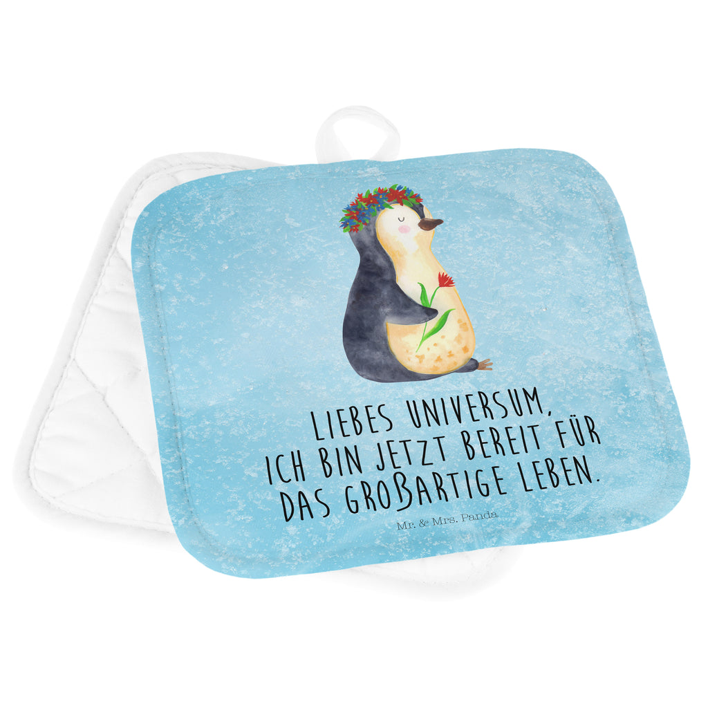 2er Set Topflappen  Pinguin Blumenkranz Topflappen, Topfuntersetzer, Ofenhandschuh, Topflappen Set, Topflappen lustig, Topflappen mit Spruch, Pinguin, Pinguine, Blumenkranz, Universum, Leben, Wünsche, Ziele, Lebensziele, Motivation, Lebenslust, Liebeskummer, Geschenkidee