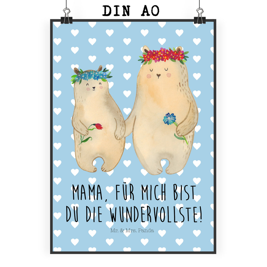 Poster Bären mit Blumenkranz Poster, Wandposter, Bild, Wanddeko, Küchenposter, Kinderposter, Wanddeko Bild, Raumdekoration, Wanddekoration, Handgemaltes Poster, Mr. & Mrs. Panda Poster, Designposter, Kunstdruck, Posterdruck, Familie, Vatertag, Muttertag, Bruder, Schwester, Mama, Papa, Oma, Opa, Bär, Bären, Mutter, Mutti, Mami, Lieblingsmensch, Lieblingsmama, beste Mutter, weltbeste Mama, Geschenk Mama. Muttertag, Tochter, Kind, Kinder, Töchter, Family, Vorbild