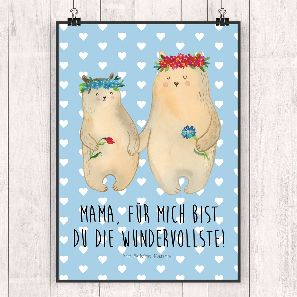 Poster Bären mit Blumenkranz Poster, Wandposter, Bild, Wanddeko, Küchenposter, Kinderposter, Wanddeko Bild, Raumdekoration, Wanddekoration, Handgemaltes Poster, Mr. & Mrs. Panda Poster, Designposter, Kunstdruck, Posterdruck, Familie, Vatertag, Muttertag, Bruder, Schwester, Mama, Papa, Oma, Opa, Bär, Bären, Mutter, Mutti, Mami, Lieblingsmensch, Lieblingsmama, beste Mutter, weltbeste Mama, Geschenk Mama. Muttertag, Tochter, Kind, Kinder, Töchter, Family, Vorbild