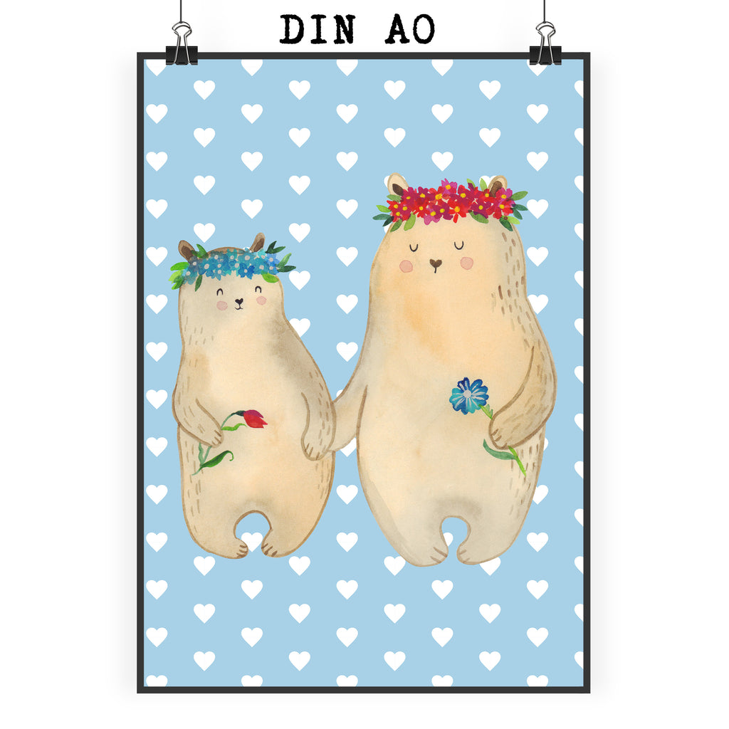 Poster Bären mit Blumenkranz Poster, Wandposter, Bild, Wanddeko, Küchenposter, Kinderposter, Wanddeko Bild, Raumdekoration, Wanddekoration, Handgemaltes Poster, Mr. & Mrs. Panda Poster, Designposter, Kunstdruck, Posterdruck, Familie, Vatertag, Muttertag, Bruder, Schwester, Mama, Papa, Oma, Opa, Bär, Bären, Mutter, Mutti, Mami, Lieblingsmensch, Lieblingsmama, beste Mutter, weltbeste Mama, Geschenk Mama. Muttertag, Tochter, Kind, Kinder, Töchter, Family, Vorbild