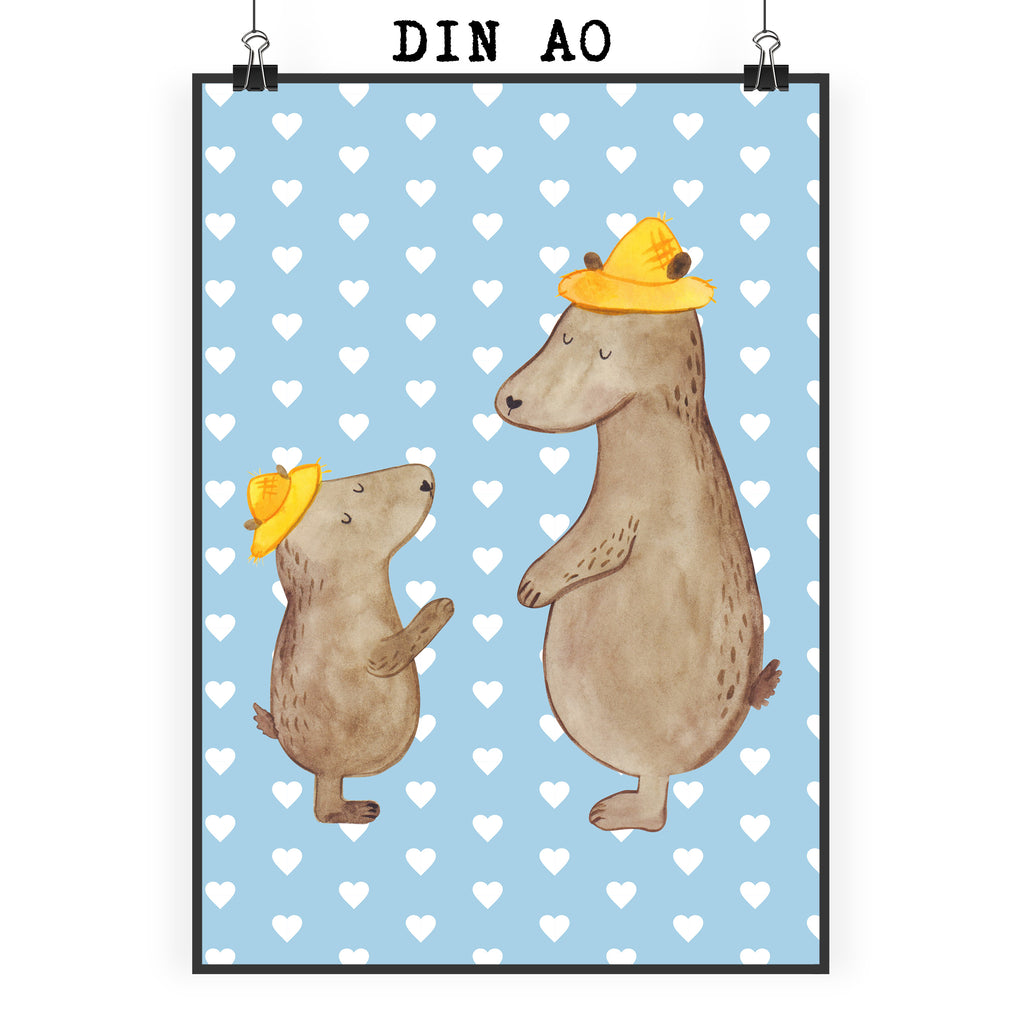 Poster Bären mit Hut Poster, Wandposter, Bild, Wanddeko, Küchenposter, Kinderposter, Wanddeko Bild, Raumdekoration, Wanddekoration, Handgemaltes Poster, Mr. & Mrs. Panda Poster, Designposter, Kunstdruck, Posterdruck, Familie, Vatertag, Muttertag, Bruder, Schwester, Mama, Papa, Oma, Opa, Bär, Bären, Vater, Papi, Paps, Dad, Daddy, Lieblingsmensch, Sohn, Söhne, Kind, Kinder, Vater-Sohn, Family, Vorbild