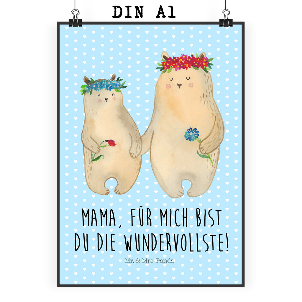 Poster Bären mit Blumenkranz Poster, Wandposter, Bild, Wanddeko, Küchenposter, Kinderposter, Wanddeko Bild, Raumdekoration, Wanddekoration, Handgemaltes Poster, Mr. & Mrs. Panda Poster, Designposter, Kunstdruck, Posterdruck, Familie, Vatertag, Muttertag, Bruder, Schwester, Mama, Papa, Oma, Opa, Bär, Bären, Mutter, Mutti, Mami, Lieblingsmensch, Lieblingsmama, beste Mutter, weltbeste Mama, Geschenk Mama. Muttertag, Tochter, Kind, Kinder, Töchter, Family, Vorbild