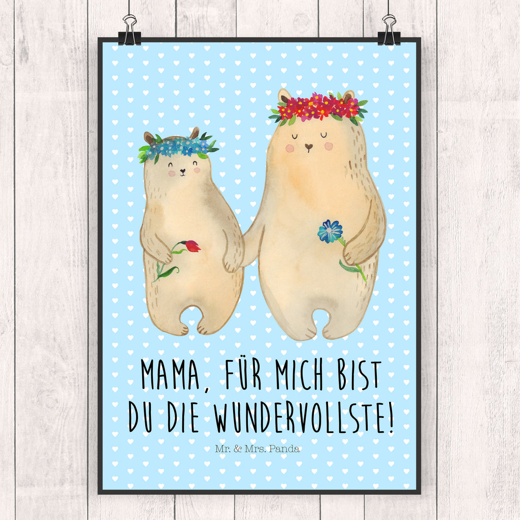 Poster Bären mit Blumenkranz Poster, Wandposter, Bild, Wanddeko, Küchenposter, Kinderposter, Wanddeko Bild, Raumdekoration, Wanddekoration, Handgemaltes Poster, Mr. & Mrs. Panda Poster, Designposter, Kunstdruck, Posterdruck, Familie, Vatertag, Muttertag, Bruder, Schwester, Mama, Papa, Oma, Opa, Bär, Bären, Mutter, Mutti, Mami, Lieblingsmensch, Lieblingsmama, beste Mutter, weltbeste Mama, Geschenk Mama. Muttertag, Tochter, Kind, Kinder, Töchter, Family, Vorbild
