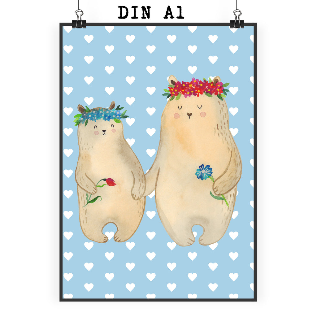 Poster Bären mit Blumenkranz Poster, Wandposter, Bild, Wanddeko, Küchenposter, Kinderposter, Wanddeko Bild, Raumdekoration, Wanddekoration, Handgemaltes Poster, Mr. & Mrs. Panda Poster, Designposter, Kunstdruck, Posterdruck, Familie, Vatertag, Muttertag, Bruder, Schwester, Mama, Papa, Oma, Opa, Bär, Bären, Mutter, Mutti, Mami, Lieblingsmensch, Lieblingsmama, beste Mutter, weltbeste Mama, Geschenk Mama. Muttertag, Tochter, Kind, Kinder, Töchter, Family, Vorbild