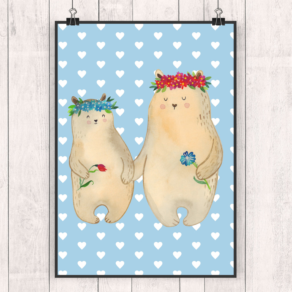 Poster Bären mit Blumenkranz Poster, Wandposter, Bild, Wanddeko, Küchenposter, Kinderposter, Wanddeko Bild, Raumdekoration, Wanddekoration, Handgemaltes Poster, Mr. & Mrs. Panda Poster, Designposter, Kunstdruck, Posterdruck, Familie, Vatertag, Muttertag, Bruder, Schwester, Mama, Papa, Oma, Opa, Bär, Bären, Mutter, Mutti, Mami, Lieblingsmensch, Lieblingsmama, beste Mutter, weltbeste Mama, Geschenk Mama. Muttertag, Tochter, Kind, Kinder, Töchter, Family, Vorbild