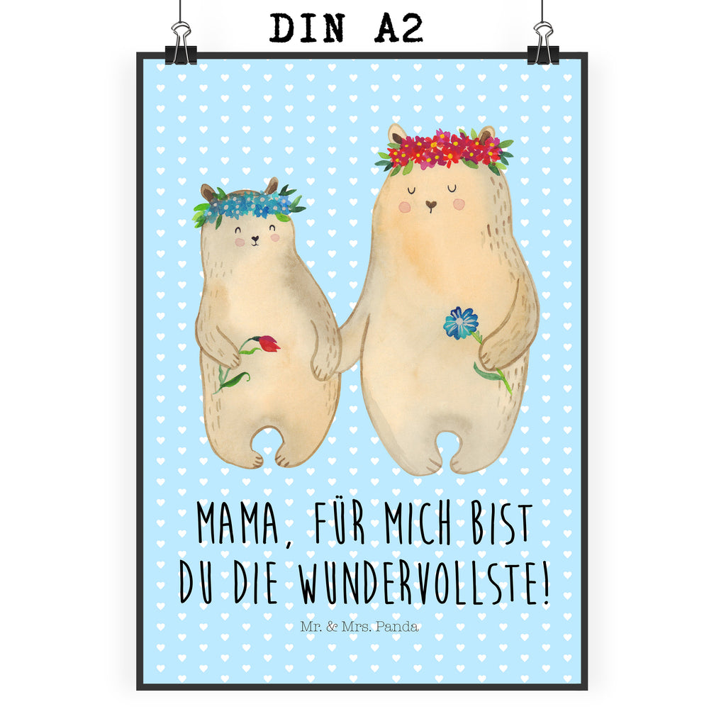 Poster Bären mit Blumenkranz Poster, Wandposter, Bild, Wanddeko, Küchenposter, Kinderposter, Wanddeko Bild, Raumdekoration, Wanddekoration, Handgemaltes Poster, Mr. & Mrs. Panda Poster, Designposter, Kunstdruck, Posterdruck, Familie, Vatertag, Muttertag, Bruder, Schwester, Mama, Papa, Oma, Opa, Bär, Bären, Mutter, Mutti, Mami, Lieblingsmensch, Lieblingsmama, beste Mutter, weltbeste Mama, Geschenk Mama. Muttertag, Tochter, Kind, Kinder, Töchter, Family, Vorbild