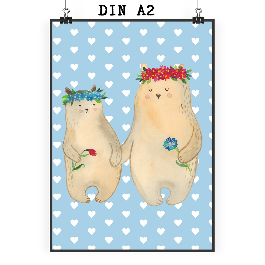 Poster Bären mit Blumenkranz Poster, Wandposter, Bild, Wanddeko, Küchenposter, Kinderposter, Wanddeko Bild, Raumdekoration, Wanddekoration, Handgemaltes Poster, Mr. & Mrs. Panda Poster, Designposter, Kunstdruck, Posterdruck, Familie, Vatertag, Muttertag, Bruder, Schwester, Mama, Papa, Oma, Opa, Bär, Bären, Mutter, Mutti, Mami, Lieblingsmensch, Lieblingsmama, beste Mutter, weltbeste Mama, Geschenk Mama. Muttertag, Tochter, Kind, Kinder, Töchter, Family, Vorbild