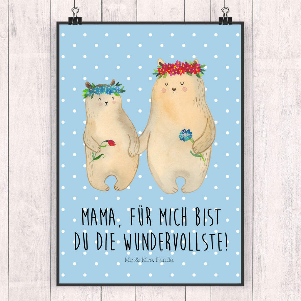 Poster Bären mit Blumenkranz Poster, Wandposter, Bild, Wanddeko, Küchenposter, Kinderposter, Wanddeko Bild, Raumdekoration, Wanddekoration, Handgemaltes Poster, Mr. & Mrs. Panda Poster, Designposter, Kunstdruck, Posterdruck, Familie, Vatertag, Muttertag, Bruder, Schwester, Mama, Papa, Oma, Opa, Bär, Bären, Mutter, Mutti, Mami, Lieblingsmensch, Lieblingsmama, beste Mutter, weltbeste Mama, Geschenk Mama. Muttertag, Tochter, Kind, Kinder, Töchter, Family, Vorbild