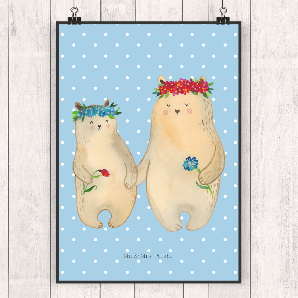 Poster Bären mit Blumenkranz Poster, Wandposter, Bild, Wanddeko, Küchenposter, Kinderposter, Wanddeko Bild, Raumdekoration, Wanddekoration, Handgemaltes Poster, Mr. & Mrs. Panda Poster, Designposter, Kunstdruck, Posterdruck, Familie, Vatertag, Muttertag, Bruder, Schwester, Mama, Papa, Oma, Opa, Bär, Bären, Mutter, Mutti, Mami, Lieblingsmensch, Lieblingsmama, beste Mutter, weltbeste Mama, Geschenk Mama. Muttertag, Tochter, Kind, Kinder, Töchter, Family, Vorbild