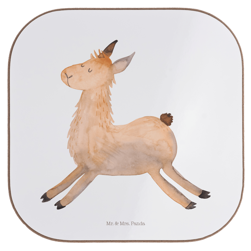 Quadratische Untersetzer Lama springend Bierdeckel, Glasuntersetzer, Untersetzer Gläser, Getränkeuntersetzer, Lama, Alpaka, Lamas, Lieblingstag, Happy day, fröhlich, Glück, Freundin, Liebeskummer, Neustart, guten Morgen, Start, Prüfung, Abitur