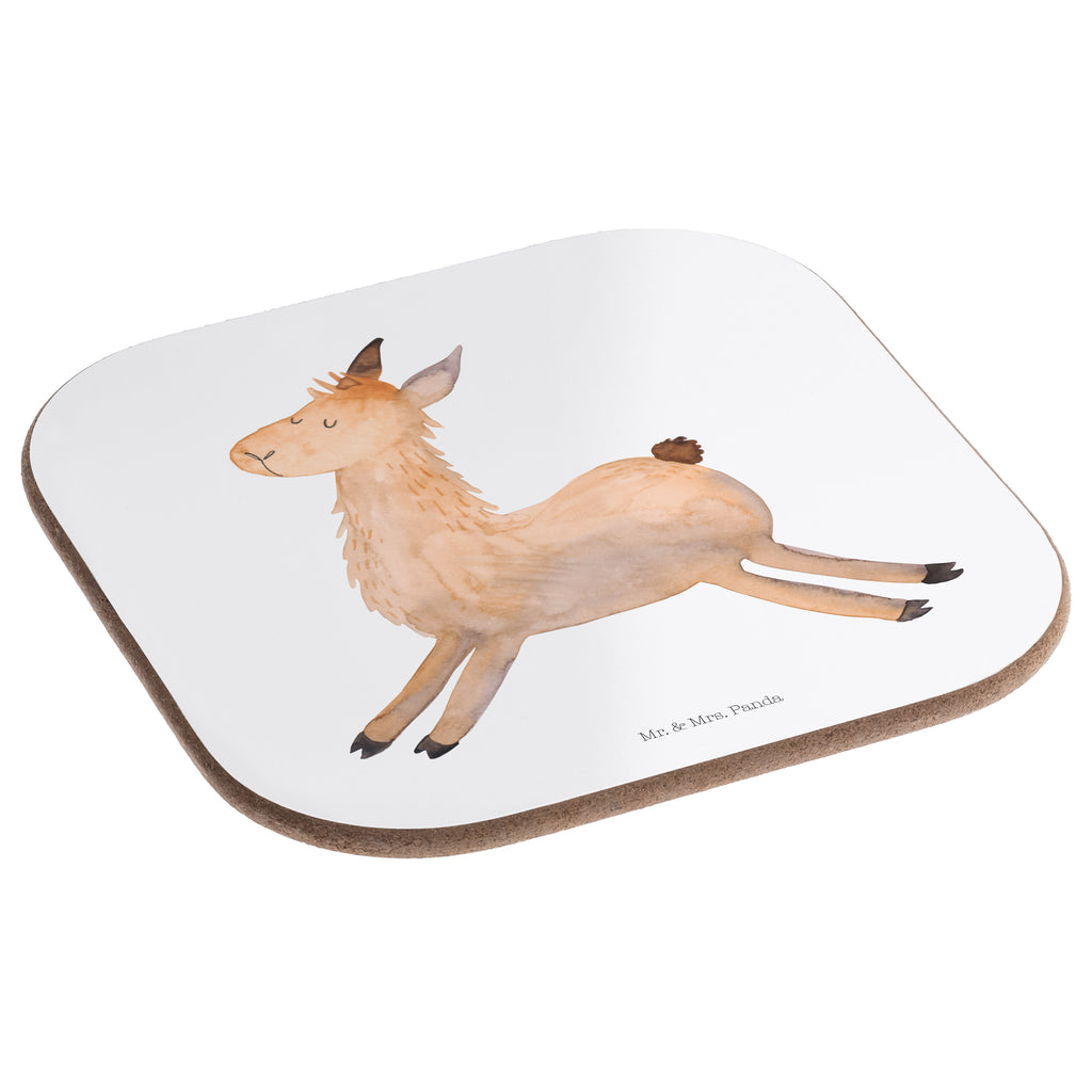 Quadratische Untersetzer Lama springend Bierdeckel, Glasuntersetzer, Untersetzer Gläser, Getränkeuntersetzer, Lama, Alpaka, Lamas, Lieblingstag, Happy day, fröhlich, Glück, Freundin, Liebeskummer, Neustart, guten Morgen, Start, Prüfung, Abitur