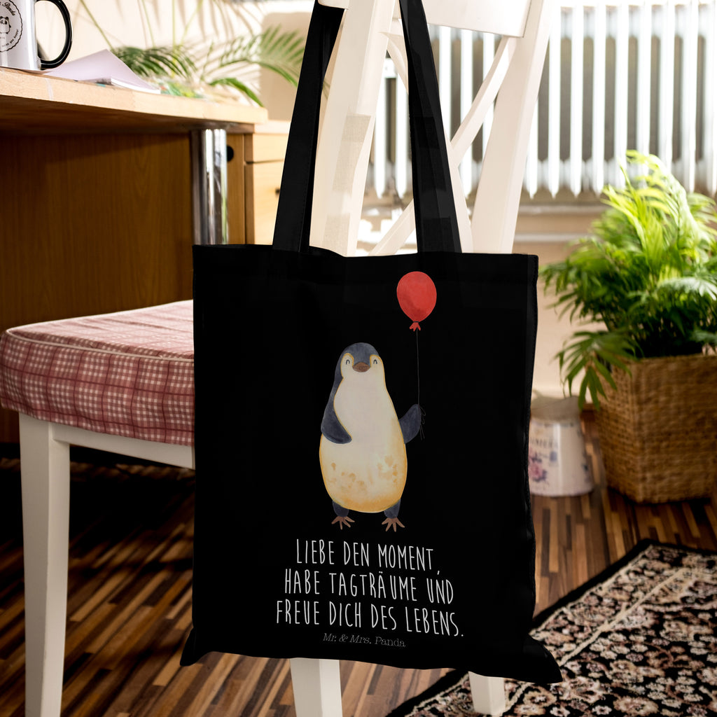 Tragetasche Pinguin Luftballon Beuteltasche, Beutel, Einkaufstasche, Jutebeutel, Stoffbeutel, Pinguin, Pinguine, Luftballon, Tagträume, Lebenslust, Geschenk Freundin, Geschenkidee, beste Freundin, Motivation, Neustart, neues Leben, Liebe, Glück