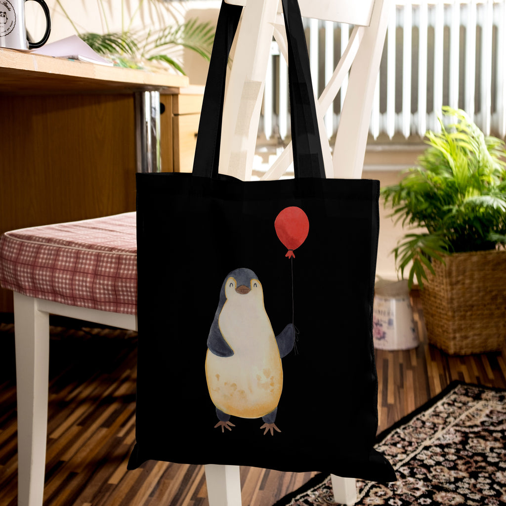 Tragetasche Pinguin Luftballon Beuteltasche, Beutel, Einkaufstasche, Jutebeutel, Stoffbeutel, Pinguin, Pinguine, Luftballon, Tagträume, Lebenslust, Geschenk Freundin, Geschenkidee, beste Freundin, Motivation, Neustart, neues Leben, Liebe, Glück