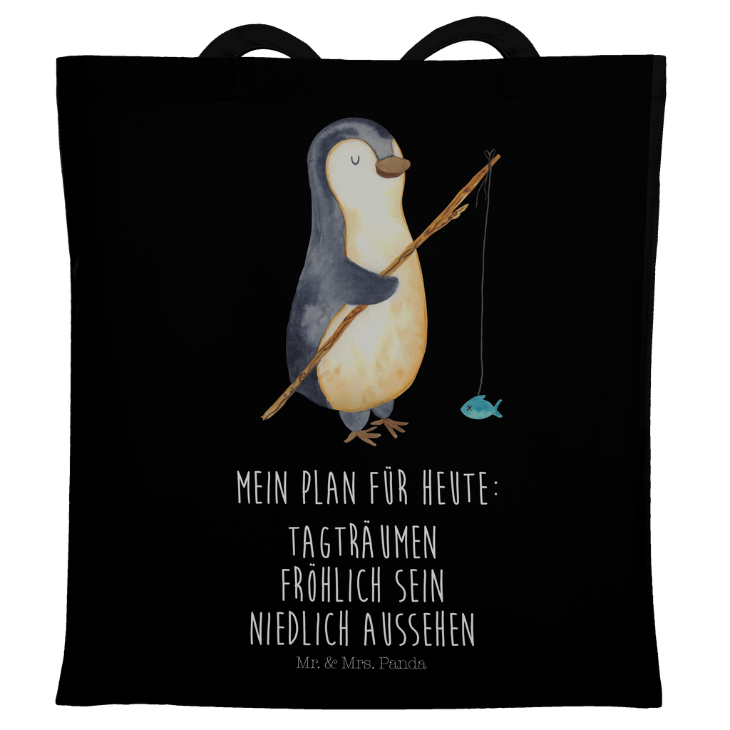 Tragetasche Pinguin Angler Beuteltasche, Beutel, Einkaufstasche, Jutebeutel, Stoffbeutel, Pinguin, Pinguine, Angeln, Angler, Tagträume, Hobby, Plan, Planer, Tagesplan, Neustart, Motivation, Geschenk, Freundinnen, Geschenkidee, Urlaub, Wochenende