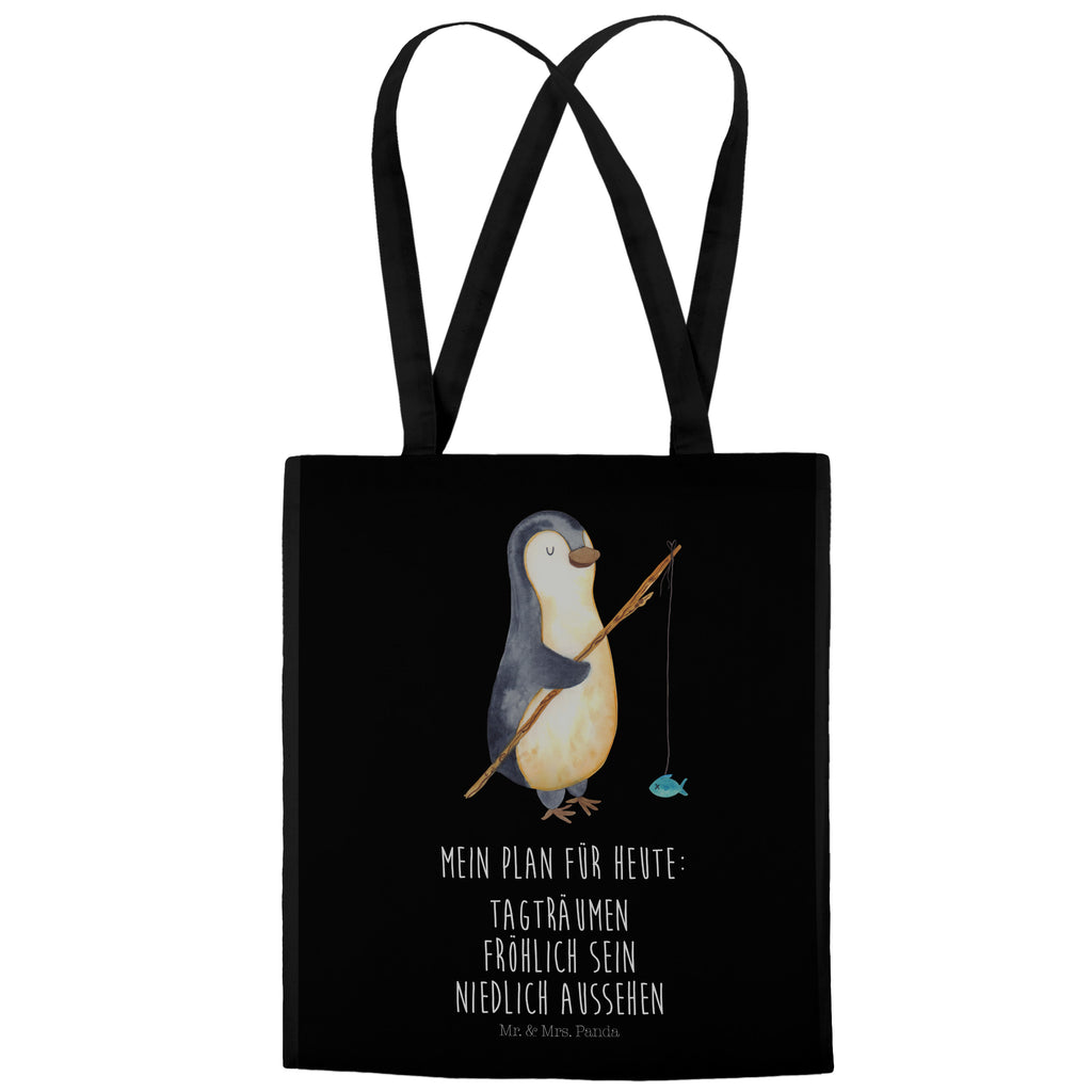Tragetasche Pinguin Angler Beuteltasche, Beutel, Einkaufstasche, Jutebeutel, Stoffbeutel, Pinguin, Pinguine, Angeln, Angler, Tagträume, Hobby, Plan, Planer, Tagesplan, Neustart, Motivation, Geschenk, Freundinnen, Geschenkidee, Urlaub, Wochenende