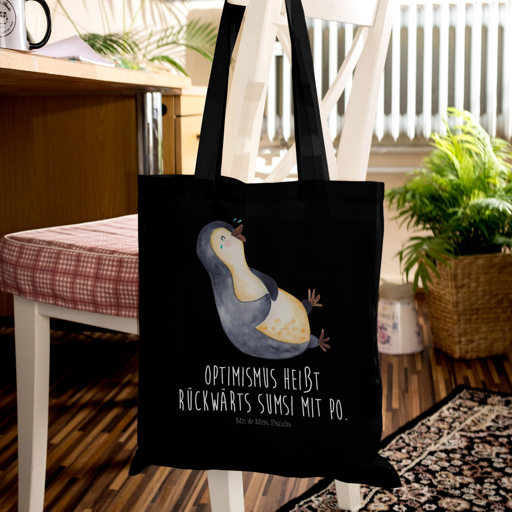 Tragetasche Pinguin lachend Beuteltasche, Beutel, Einkaufstasche, Jutebeutel, Stoffbeutel, Pinguin, Pinguine, lustiger Spruch, Optimismus, Fröhlich, Lachen, Humor, Fröhlichkeit