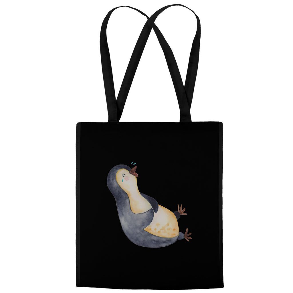 Tragetasche Pinguin lachend Beuteltasche, Beutel, Einkaufstasche, Jutebeutel, Stoffbeutel, Pinguin, Pinguine, lustiger Spruch, Optimismus, Fröhlich, Lachen, Humor, Fröhlichkeit