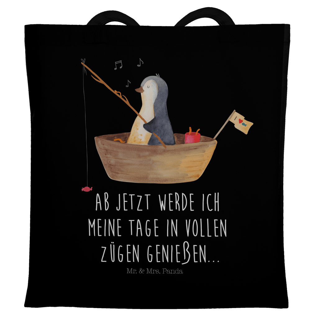 Tragetasche Pinguin Angelboot Beuteltasche, Beutel, Einkaufstasche, Jutebeutel, Stoffbeutel, Pinguin, Pinguine, Angeln, Boot, Angelboot, Lebenslust, Leben, genießen, Motivation, Neustart, Neuanfang, Trennung, Scheidung, Geschenkidee Liebeskummer
