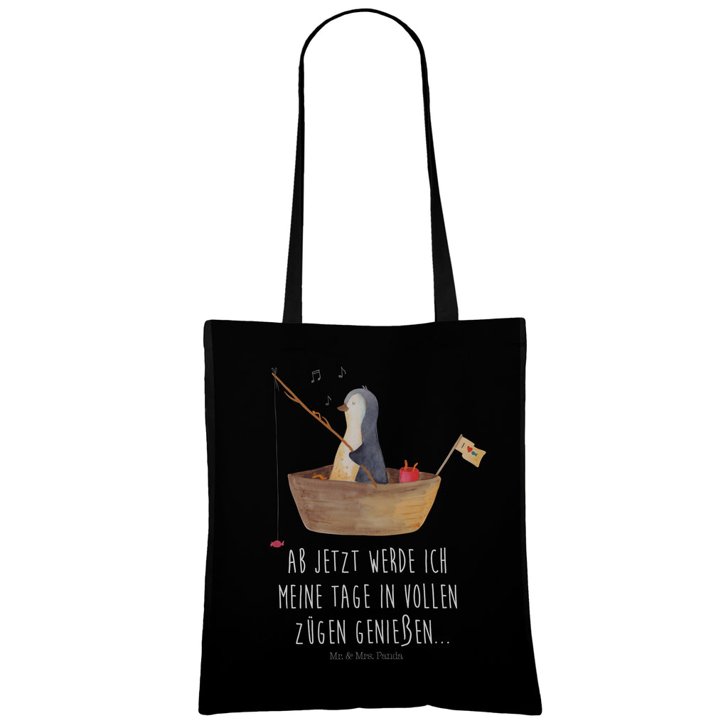 Tragetasche Pinguin Angelboot Beuteltasche, Beutel, Einkaufstasche, Jutebeutel, Stoffbeutel, Pinguin, Pinguine, Angeln, Boot, Angelboot, Lebenslust, Leben, genießen, Motivation, Neustart, Neuanfang, Trennung, Scheidung, Geschenkidee Liebeskummer