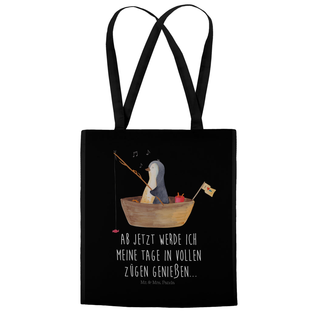 Tragetasche Pinguin Angelboot Beuteltasche, Beutel, Einkaufstasche, Jutebeutel, Stoffbeutel, Pinguin, Pinguine, Angeln, Boot, Angelboot, Lebenslust, Leben, genießen, Motivation, Neustart, Neuanfang, Trennung, Scheidung, Geschenkidee Liebeskummer