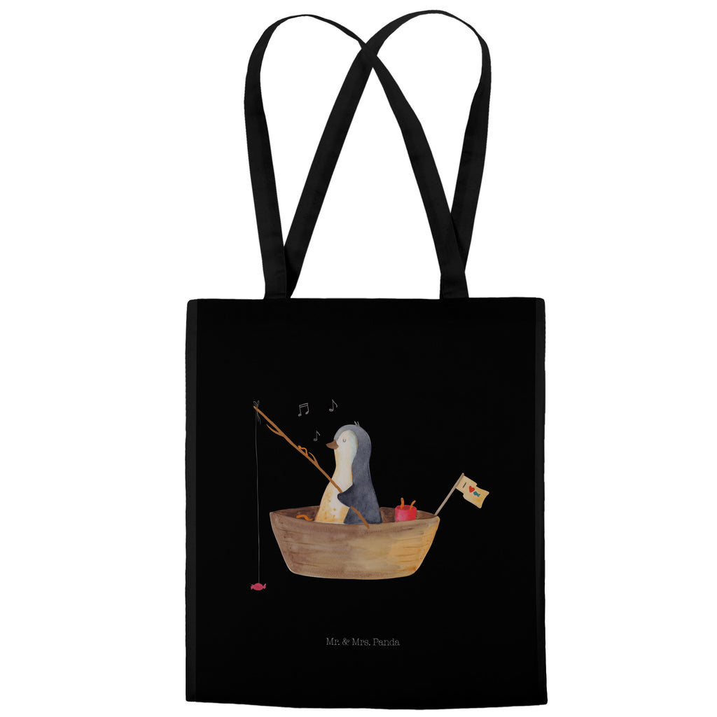 Tragetasche Pinguin Angelboot Beuteltasche, Beutel, Einkaufstasche, Jutebeutel, Stoffbeutel, Pinguin, Pinguine, Angeln, Boot, Angelboot, Lebenslust, Leben, genießen, Motivation, Neustart, Neuanfang, Trennung, Scheidung, Geschenkidee Liebeskummer