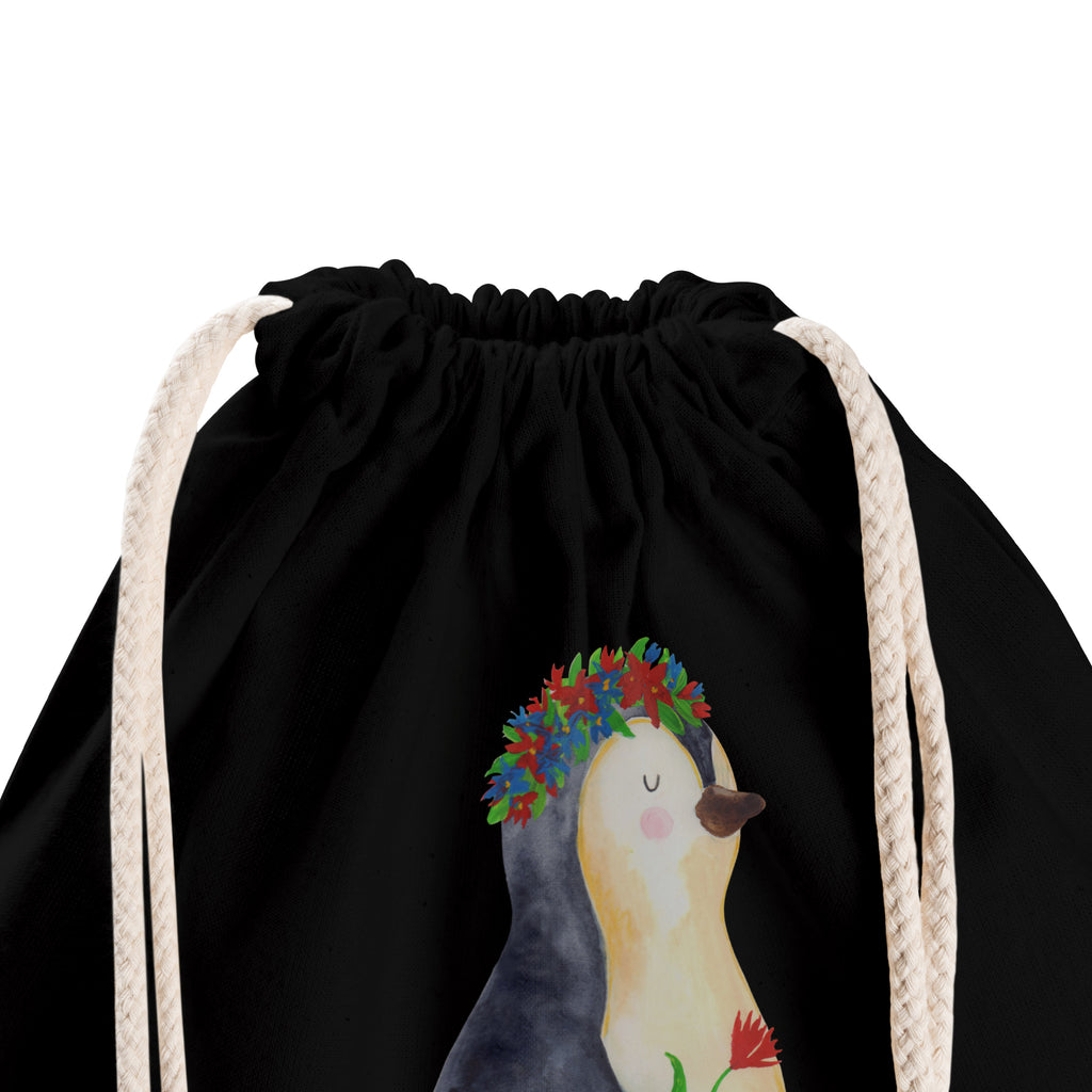 Sportbeutel Pinguin Blumenkranz Turnbeutel, Beutel, Sporttasche, Tasche, Stoffbeutel, Pinguin, Pinguine, Blumenkranz, Universum, Leben, Wünsche, Ziele, Lebensziele, Motivation, Lebenslust, Liebeskummer, Geschenkidee