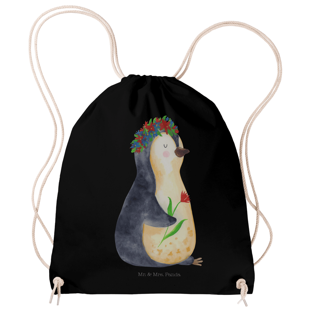Sportbeutel Pinguin Blumenkranz Turnbeutel, Beutel, Sporttasche, Tasche, Stoffbeutel, Pinguin, Pinguine, Blumenkranz, Universum, Leben, Wünsche, Ziele, Lebensziele, Motivation, Lebenslust, Liebeskummer, Geschenkidee