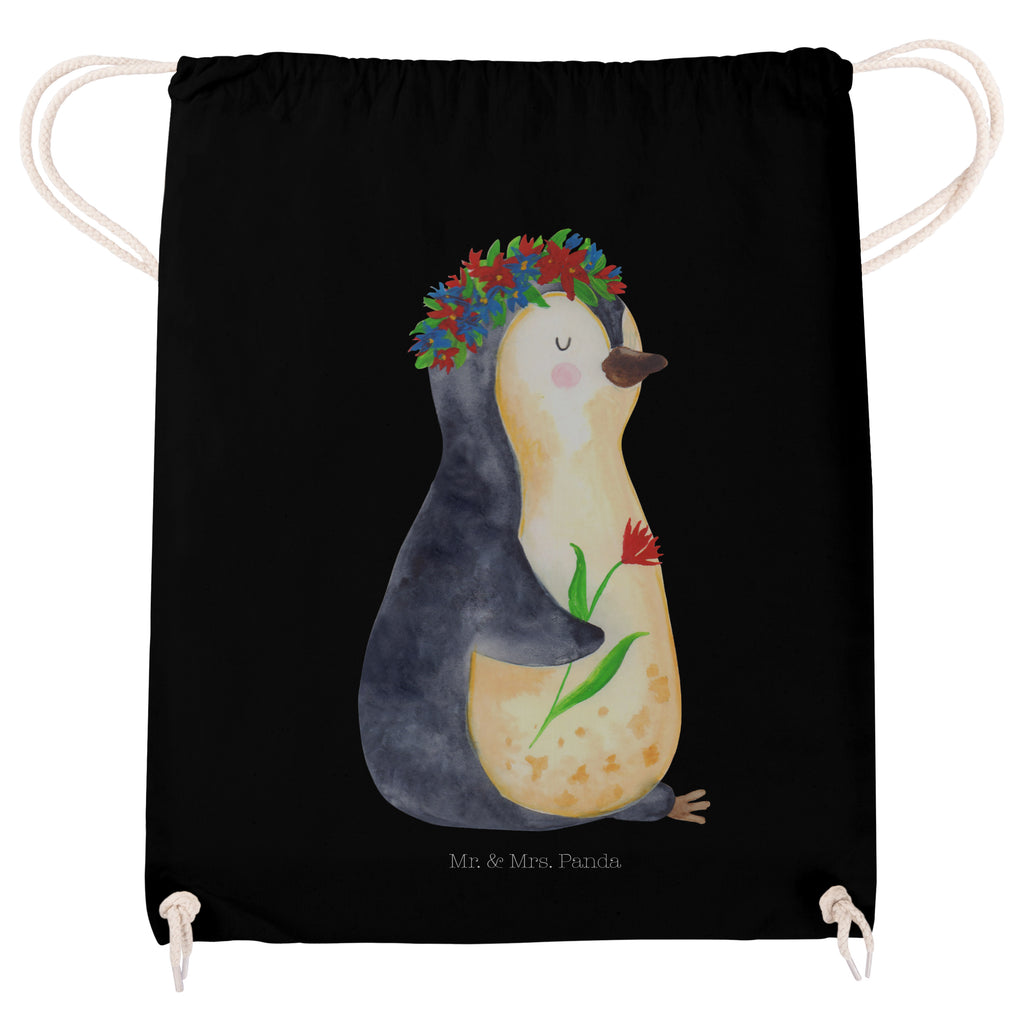 Sportbeutel Pinguin Blumenkranz Turnbeutel, Beutel, Sporttasche, Tasche, Stoffbeutel, Pinguin, Pinguine, Blumenkranz, Universum, Leben, Wünsche, Ziele, Lebensziele, Motivation, Lebenslust, Liebeskummer, Geschenkidee